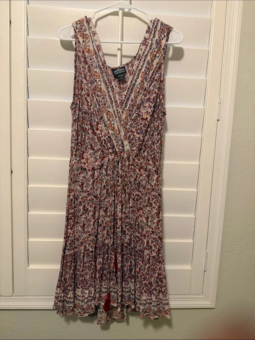 Angie Cream Sleeveless Floral Midi Dress with Red & Purple Accents